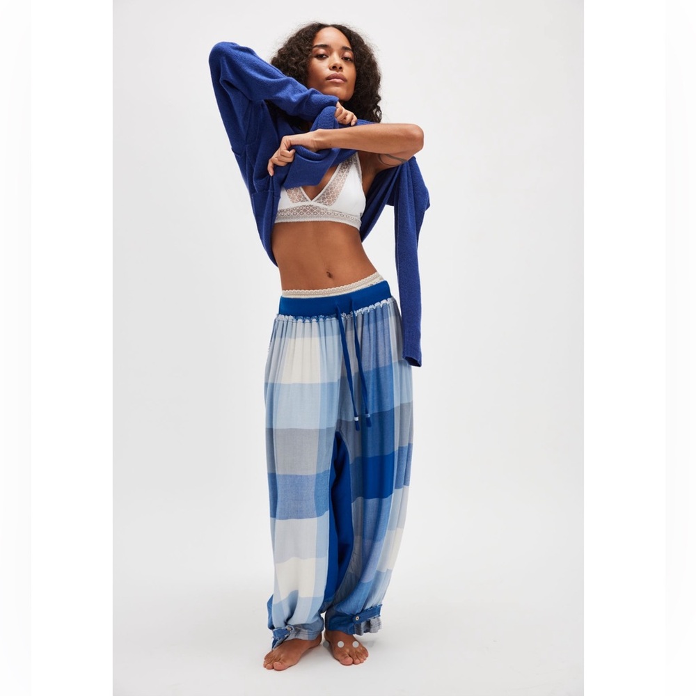 Free People Sugar Cookie Flannel Pants Plaid Blue Large